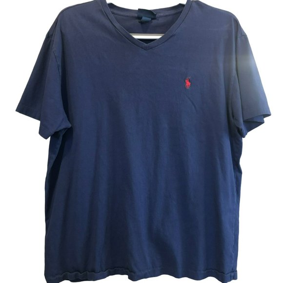 Polo Ralph Lauren Navy T-Shirt Single Stitch Red Pony Sz L Men's - Picture 1 of 6